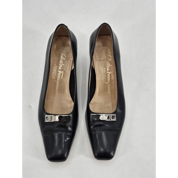 Salvatore Ferragamo Boutique Black Leather Pumps Women\'s 5.5 C Italy 55857 E49